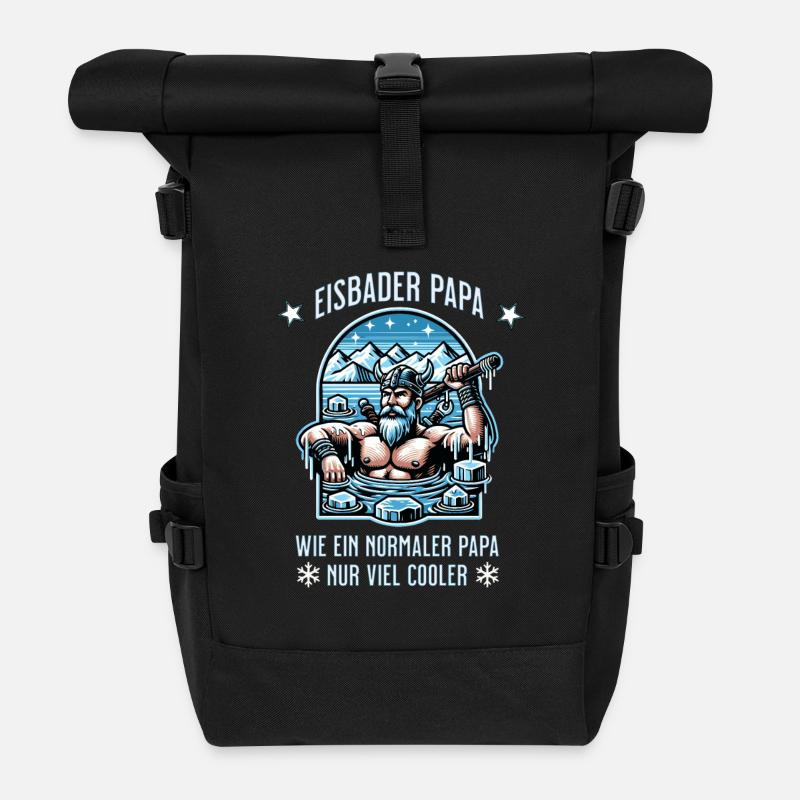 Der Wikinger Eisbader – Eisbaden im ewigen Eis - Rolltop Rucksack - Schwarz