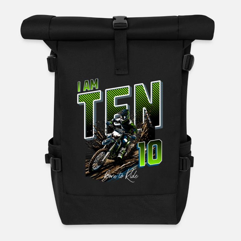 Motocross 10. Geburtstag - Rolltop Rucksack - Schwarz