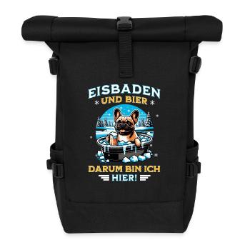 Eisbaden - Französische Bulldogge trinkt gern Bier - Rolltop Rucksack - Schwarz - Vorne