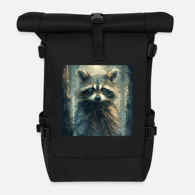 Waschbär - Rolltop Rucksack - Schwarz