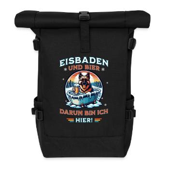 Eisbaden Schäferhund Bier Design Winterspaß - Rolltop Rucksack - Schwarz - Vorne