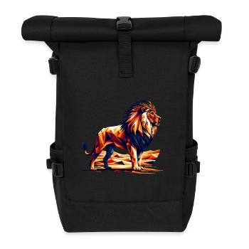 Polygon Lion Design Powerful Lion Geometry - Roll Top Backpack - black - Front