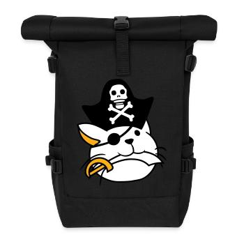 Cute Pirate Cat Buccaneer Eye Patch Hat Saber - Roll Top Backpack - black - Front