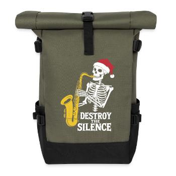 Skeleton Saxophone Destroy the Silence Music - Roll Top Backpack - olive/black - Front