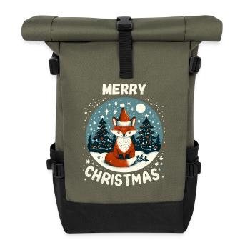 Merry Christmas Fox Christmas Winter Snow - Roll Top Backpack - olive/black - Front