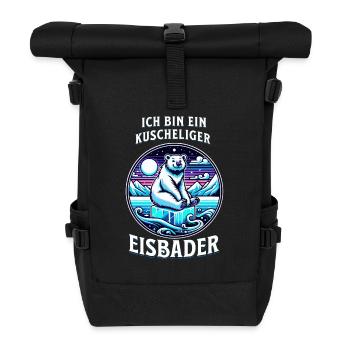 Kuscheliger Eisbader Eisbär schwimmt auf Eiswürfel - Rolltop Rucksack - Schwarz - Vorne