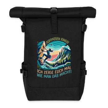 Abenteuer Bouldern – Kletter-Design für Frauen - Rolltop Rucksack - Schwarz - Vorne