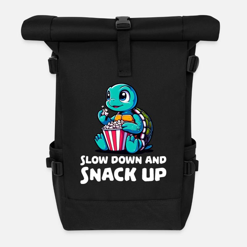Slow down and snack up - Rolltop Rucksack - Schwarz