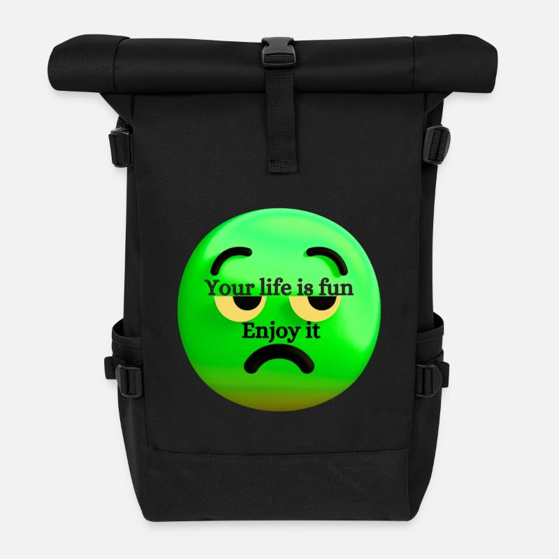Life is fun - Roll Top Backpack - black