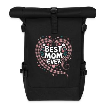 Beste Mama Best Mom Ever Floral Zopf Herz - Rolltop Rucksack - Schwarz - Vorne