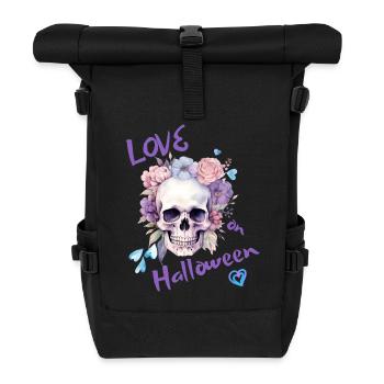 Love on Halloween, smiling skull, funny t-shirt - Roll Top Backpack - black - Front