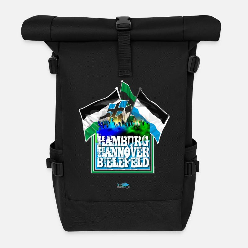 Hamburg - Hannover - Bielefeld - Rolltop Rucksack - Schwarz