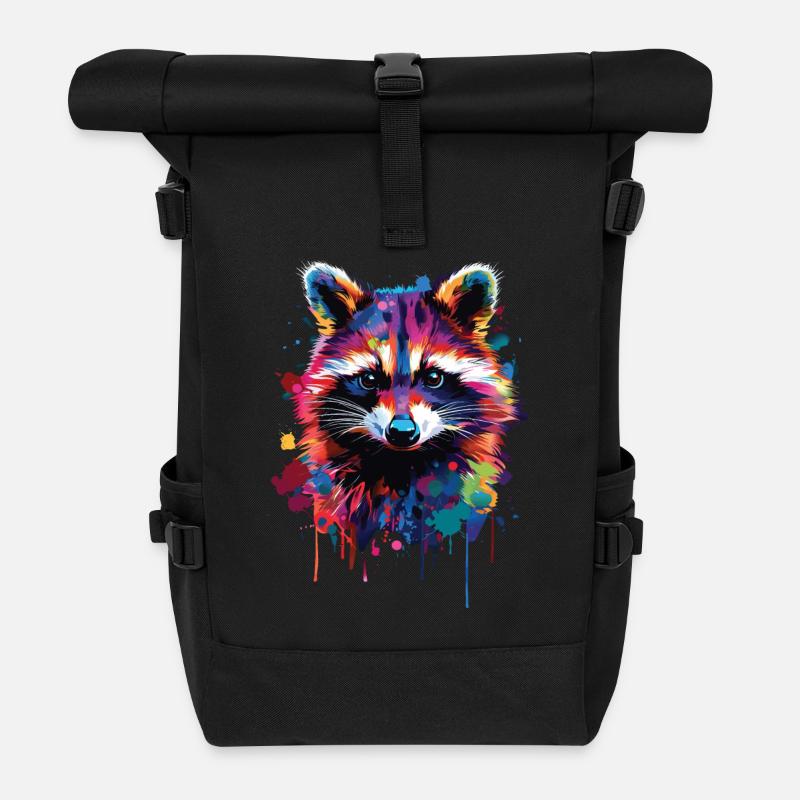 Waschbär - Rolltop Rucksack - Schwarz