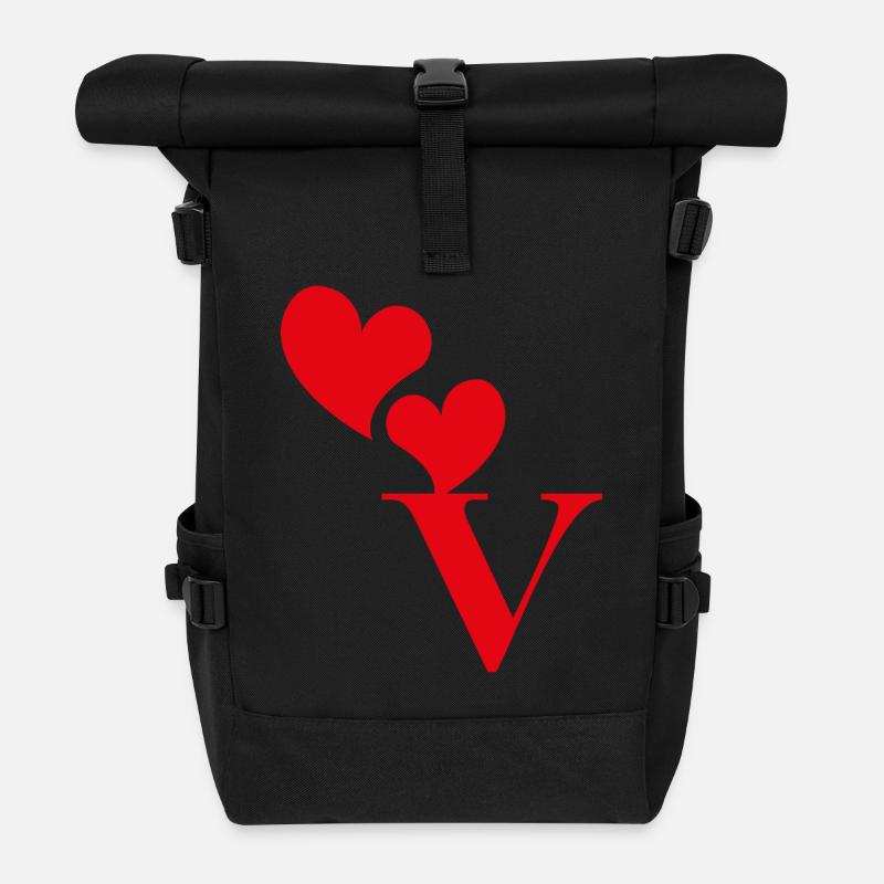 Buchstabe v rotes Herz - Rolltop Rucksack - Schwarz