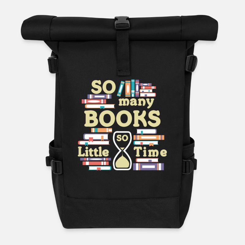 Many Books So Little Time Reading - Roll Top Backpack - black
