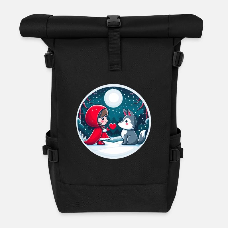 Märchen Rotkäppchen Wolf Kinder Herz Mond Niedlich - Rolltop Rucksack - Schwarz