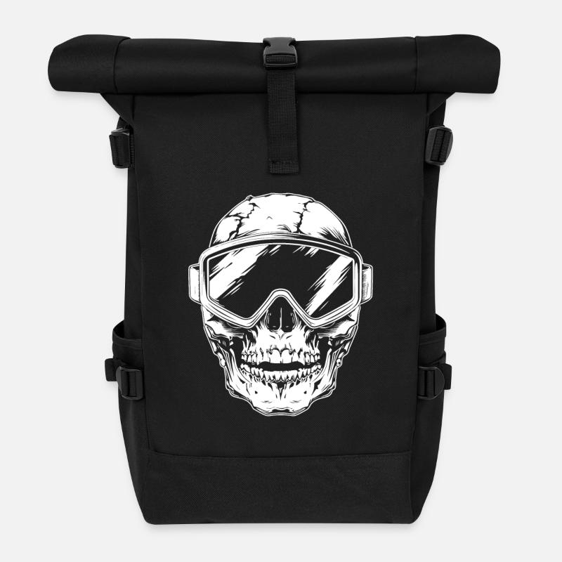 Ski Skibrille Skull - Rolltop Rucksack - Schwarz