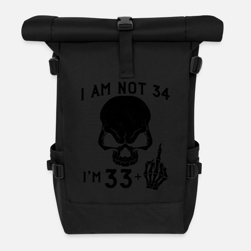 Ich bin 33 plus Mittelfinger - 34. Geburtstag - Rolltop Rucksack - Schwarz