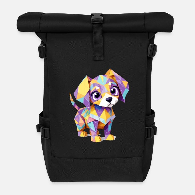 Welpe Verspielt Entzückend Spaß Tier Bunt Niedlich - Rolltop Rucksack - Schwarz