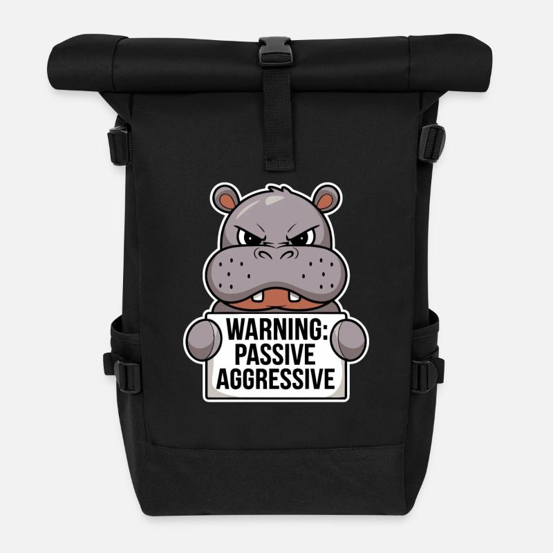 Warnung: Passiv Aggressiv Nilpferd - Rolltop Rucksack - Schwarz
