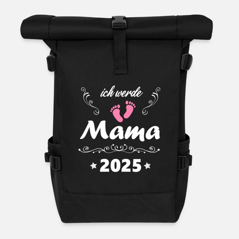 Ich werde Mama 2025 werdende Mutter Schwanger 2025 - Rolltop Rucksack - Schwarz