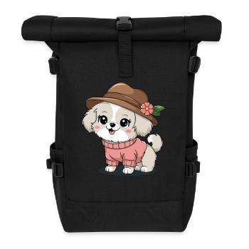 Süßer Hund Mit Hut Und Pullover - Rolltop Rucksack - Schwarz - Vorne