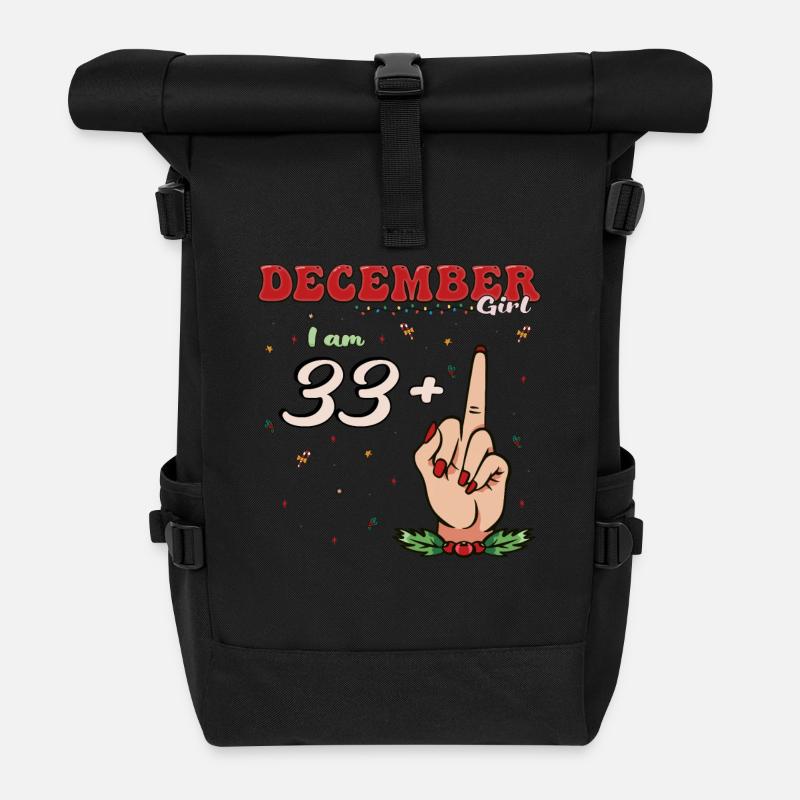 Dezember Mädchen 33 + Flip Off | Heftiger 34. Platz - Rolltop Rucksack - Schwarz