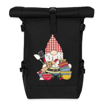 Bäcker Bäckerin Hobbybäcker Backen Wichtel Gnom - Rolltop Rucksack - Schwarz - Vorne