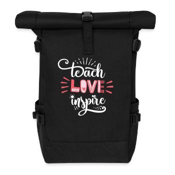 Teach Love Inspire Teacher Inspirational Quote Gif - Roll Top Backpack - black - Front