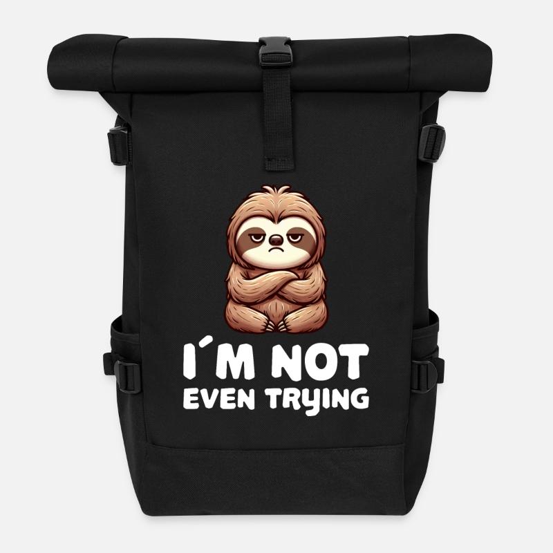 Ich versuche es nicht einmal mit lustigem Faultier - Rolltop Rucksack - Schwarz