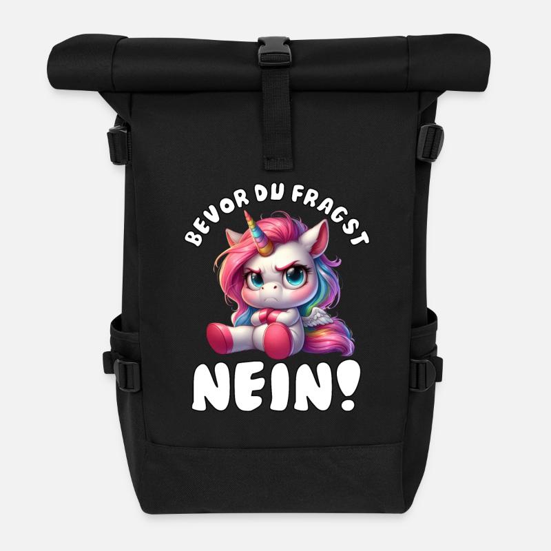 Lustiges Einhorn mit Spruch - Rolltop Rucksack - Schwarz