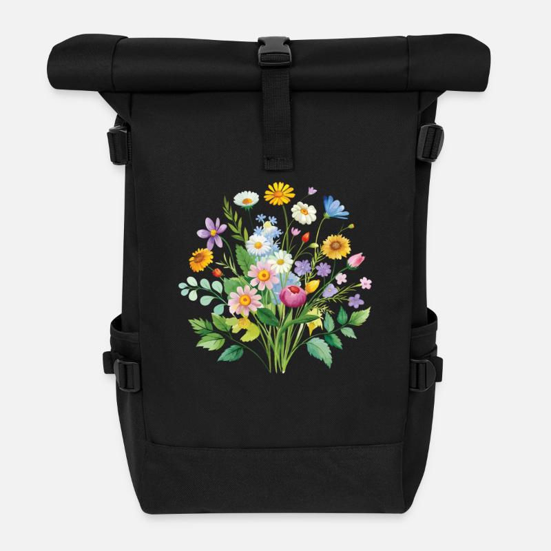 Bunte Wildblumen Blumenstrauß Illustration - Rolltop Rucksack - Schwarz