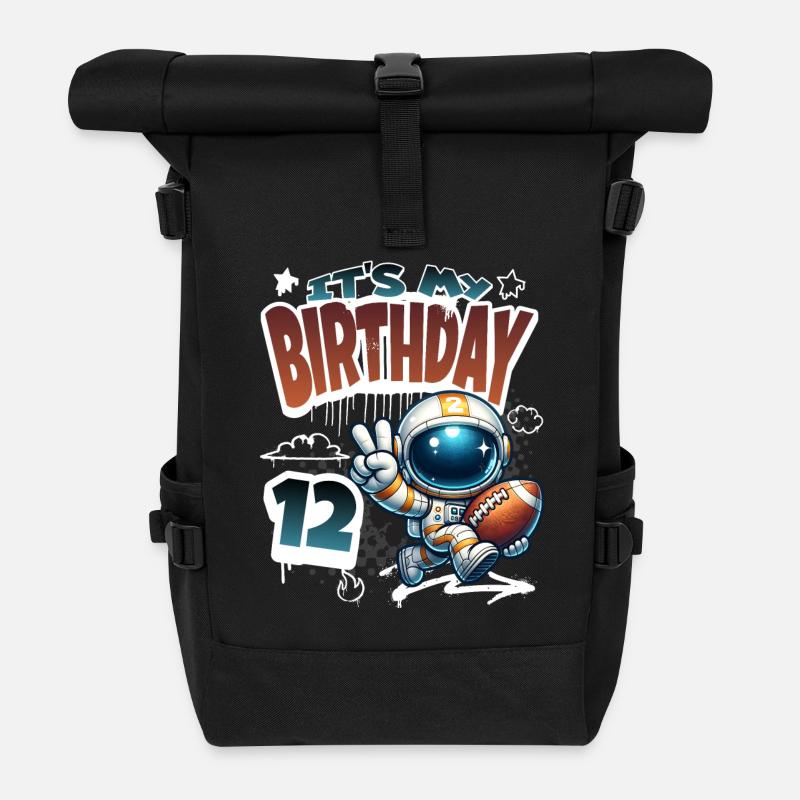 Astronaut 12. Geburtstag Football - Rolltop Rucksack - Schwarz