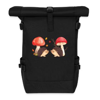 Mignon hérissons et champignons Illustration d’automne Mignon - Sac à dos roll top - noir - Devant