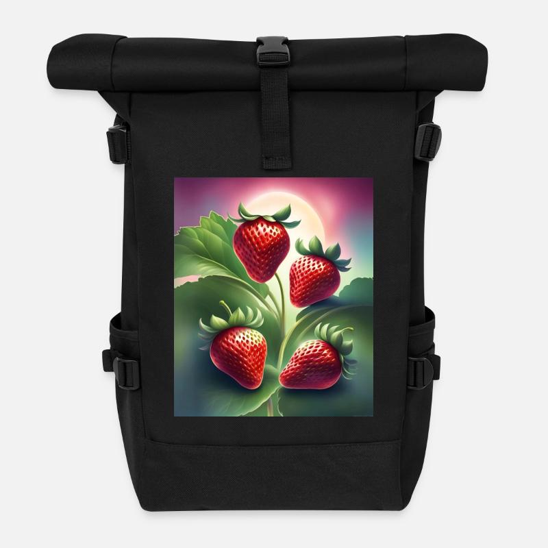 Vier leckere Erdbeeren - Rolltop Rucksack - Schwarz