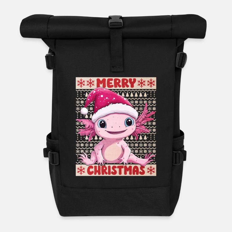 Axolotl Ugly Christmas Christmas Cute - Roll Top Backpack - black
