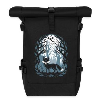 Dunkler Cottagecore Waldfuchs mit Geistern - Rolltop Rucksack - Schwarz - Vorne