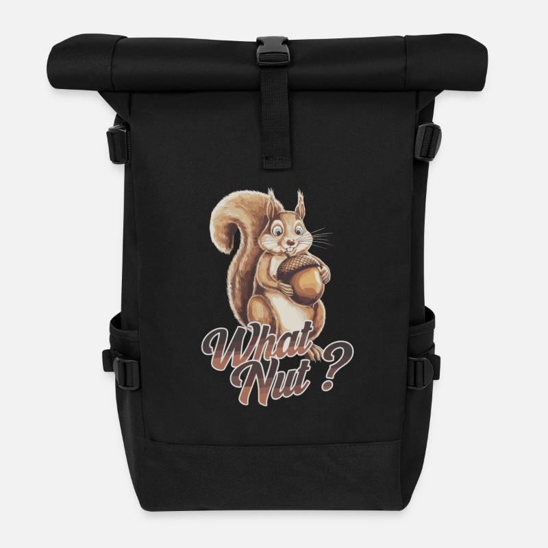 Nettes Eichhörnchen hält Eichel What Nut - Rolltop Rucksack - Schwarz