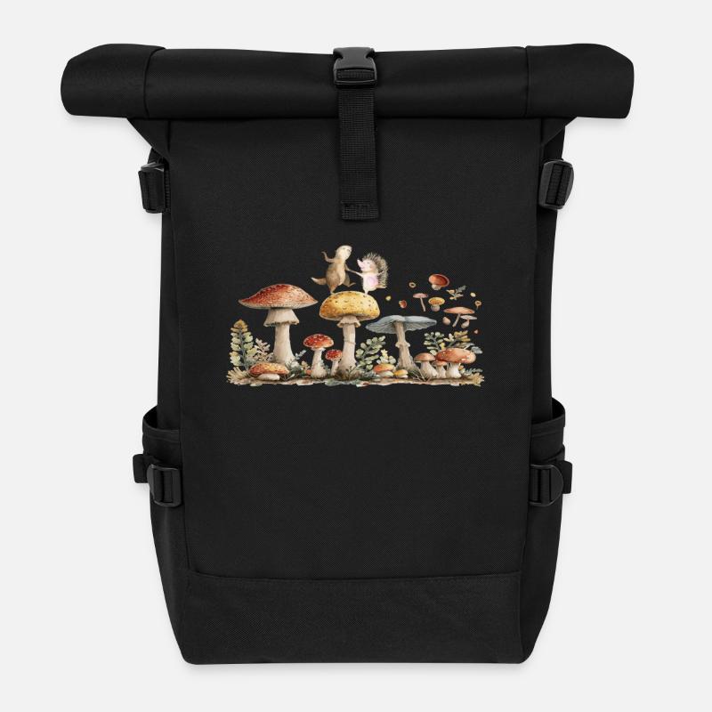 Bezaubernde Waldfreunde auf Pilzen Adorable Forest - Rolltop Rucksack - Schwarz