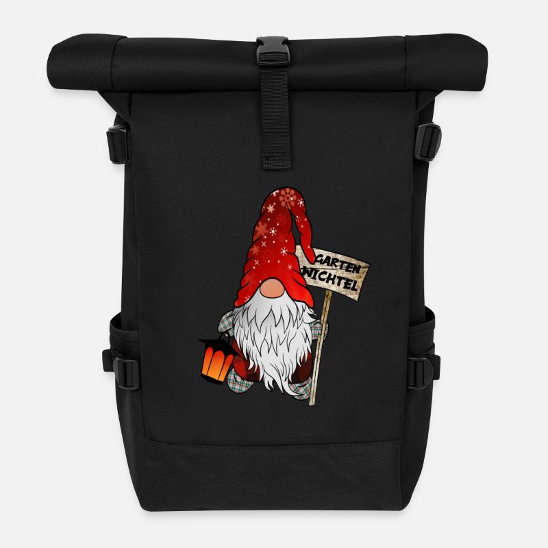 Garten Wichtel – Weihnachtsgnom - Rolltop Rucksack - Schwarz