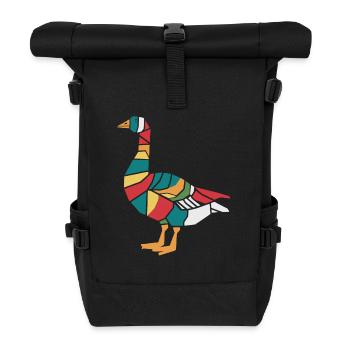 Bunte Geometrische Bauernhof Tiergrafik Gans - Rolltop Rucksack - Schwarz - Vorne