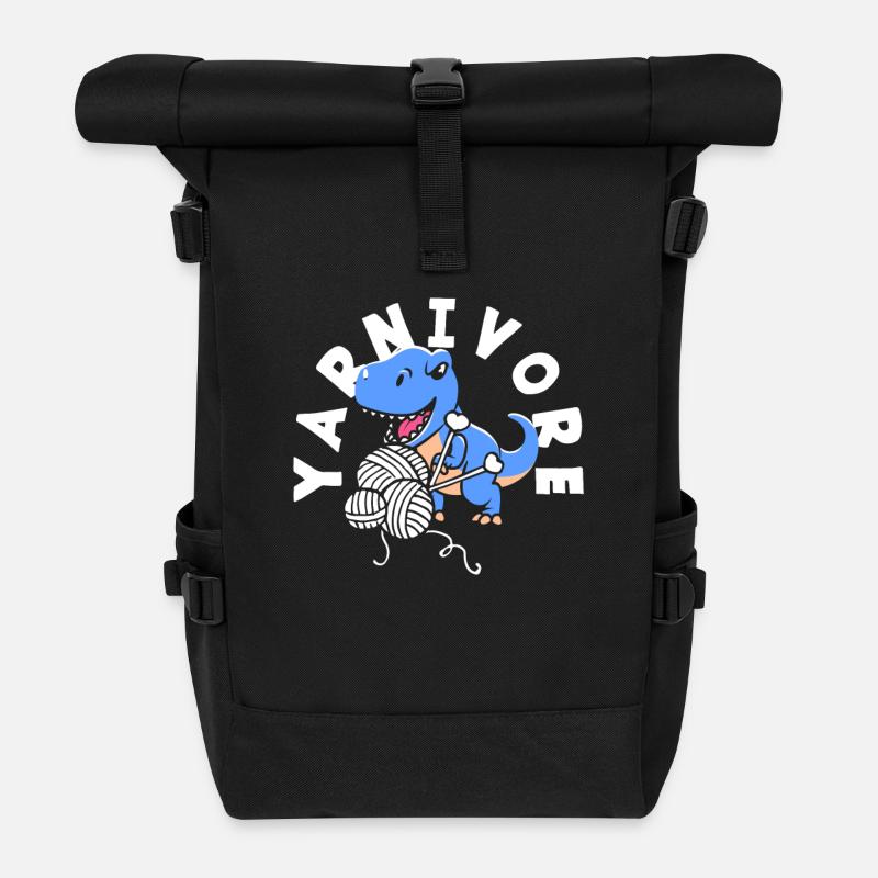 Stricken Dinosaurier Yarnivore Spaß - Rolltop Rucksack - Schwarz