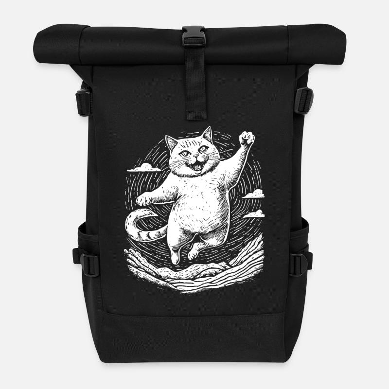Cat practicing karate - Roll Top Backpack - black