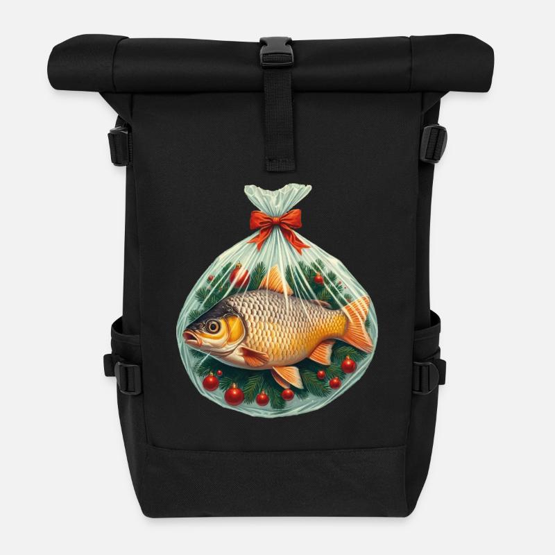Carpe, Noël, Baudrier, Carpe de Noël - Sac à dos roll top - noir
