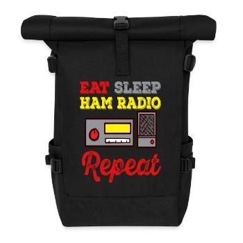 Amateurübertragung Eat Sleep Amateurfunk - Rolltop Rucksack - Schwarz - Vorne