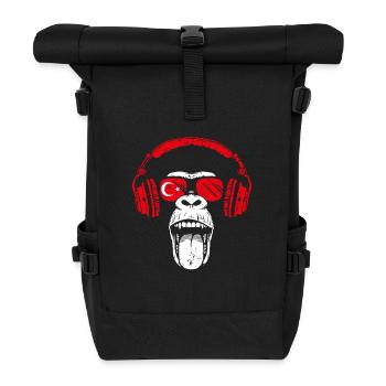 Affe mit Headset Musik Türkei - Rolltop Rucksack - Schwarz - Vorne