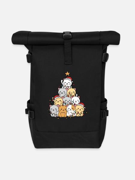 Katzen Weihnachtsbaum - Rolltop Rucksack - Schwarz