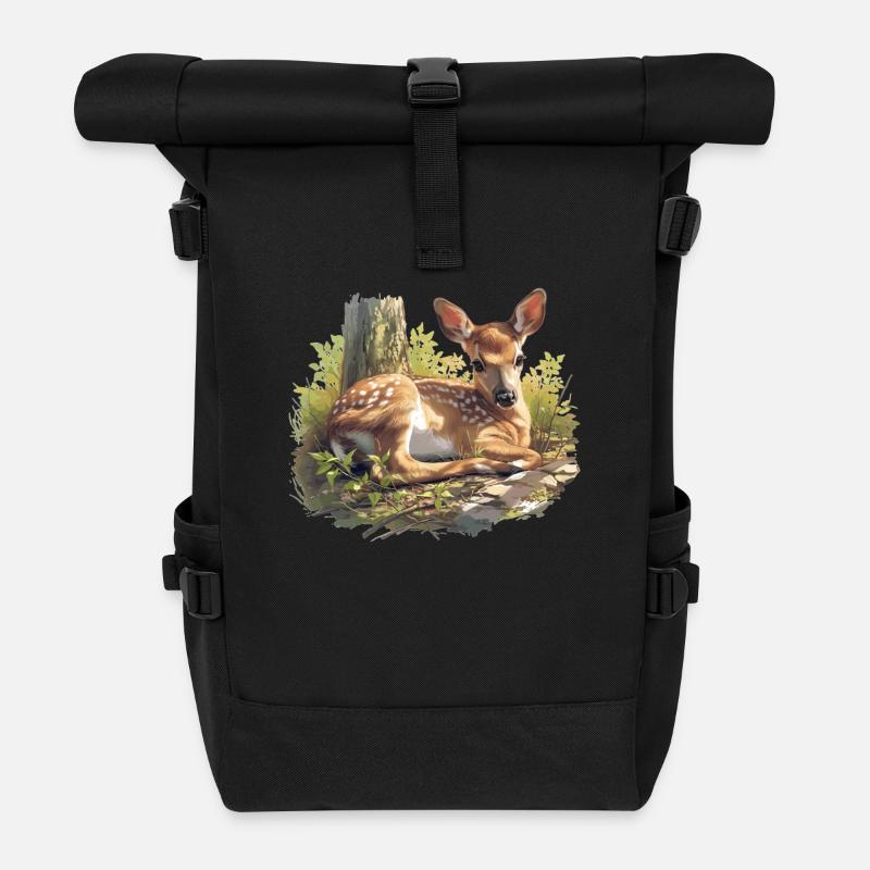 Hirsche Hirsch - Rolltop Rucksack - Schwarz