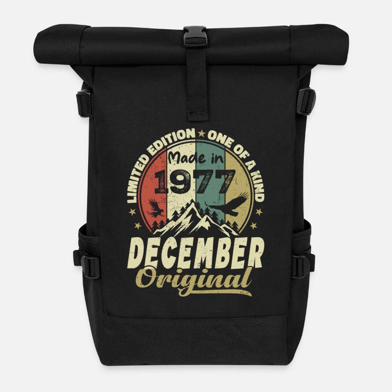 Vintage Retro Geburtstagsgeschenk - Dezember 1977 - Rolltop Rucksack - Schwarz