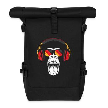 Affe mit Headset Musik Deutschland - Rolltop Rucksack - Schwarz - Vorne